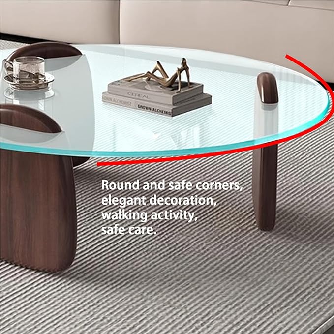 EASYSOUL Modern Round Coffee Table with Glass Top, 27.56" D x 27.56" W x 14.69" H, Circular Tea Tables for Living Room Home Office Industrial Cocktail Tables (Walunt-Clear Glass/27.56")