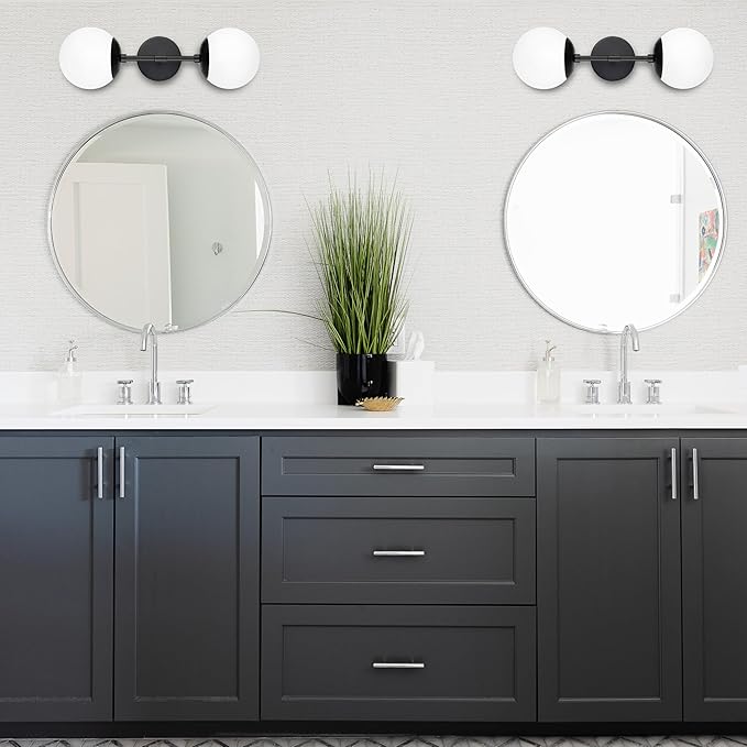 KoKo&Yukina Mid Century Modern Bathroom Matte Black Bathroom Vanity Light Fixtures Globe Sconce 2 Light Vanity Light Gold Vanity Light Mid Century Wall Sconce