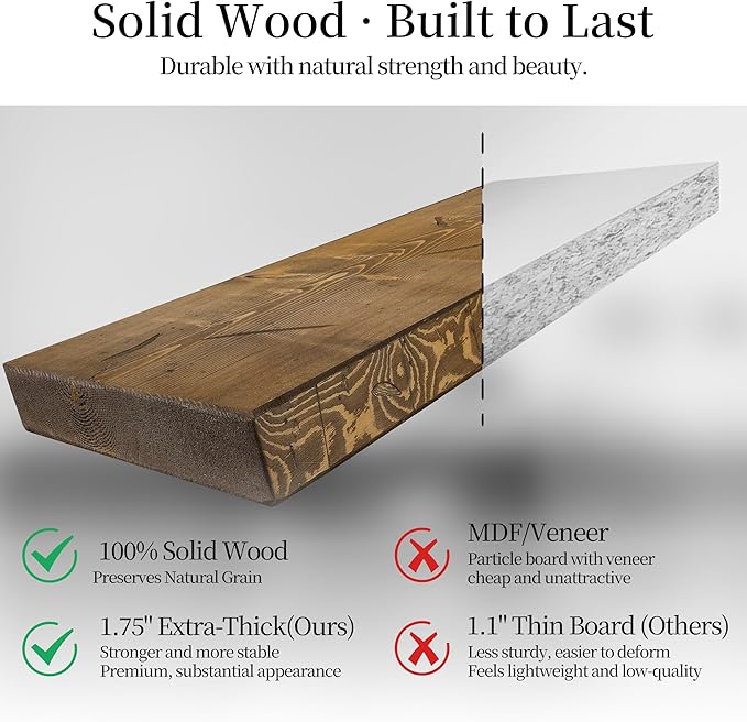 BGMG Floating Shelves 60 inch Long, Distressed,Wide Rustic Wooden Wall Shelves for Bathroom Living Room Bedroom Kitchen Farmhouse Set of 2-60x6.7x1.75 inch-Distressed Walnut