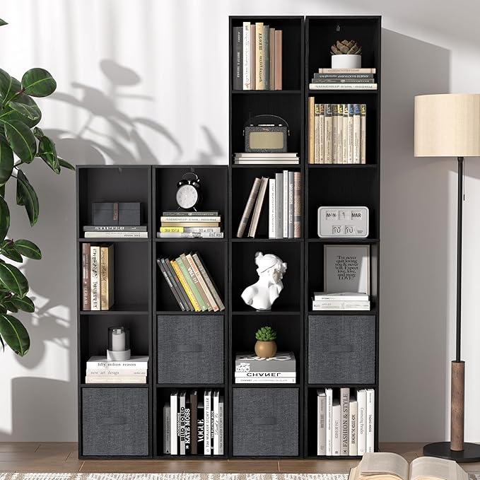6 Cube Storage Organizer, 6 Tier Cube Low Bookcase Freestanding Storage Display Organizer, Six-Cubes Open Shelf Bookshelf for Home Office (Black, 6-Cube)
