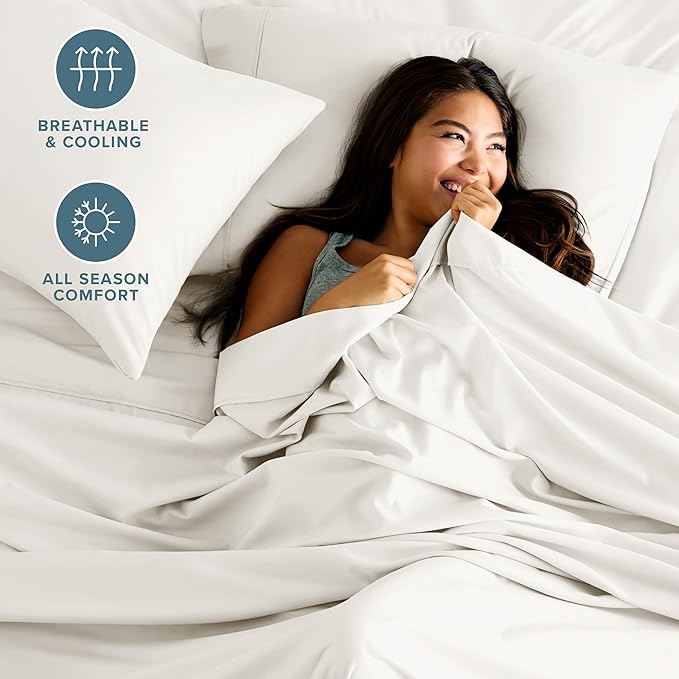 Bare Home Split Head Flex King Sheet Set - 1800 Ultra-Soft Microfiber Bed Sheets - Double Brushed - Deep Pockets - Easy Fit - 4 Piece Set - Bedding Sheets & Pillowcases (Cream)