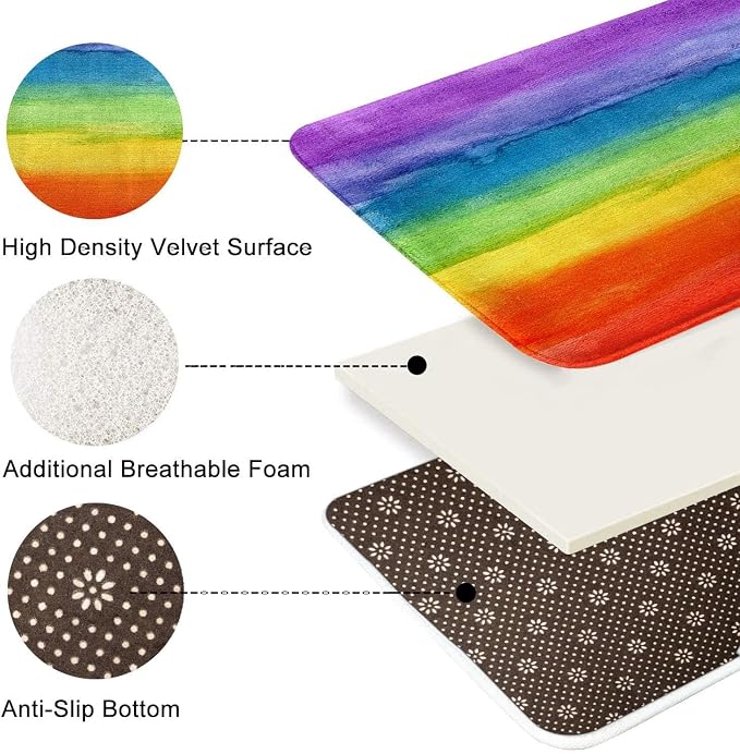 Britimes Bath Mat for Bathroom, Colorful Stripe Rainbow Washable Cover Floor Rug Carpets Floor Mat Bathroom Decorations 18x30 Inches for Kitchen Bedroom Indoor