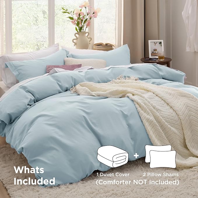 Bedsure Baby Blue Duvet Cover Full Size - 3 Pieces Prewashed Extra Soft Cotton-Like Polyester Bedding Set, Includes 1 Duvet Cover 80x90 Inches with Zipper Closure & 2 Pillow Shams, No Comforter