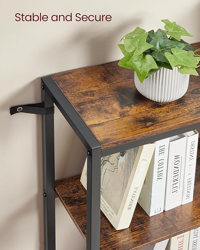 VASAGLE 6 Tier Bookshelf with Metal Frame, Convertible Industrial Corner Shelf, 9.4 x 52.8 x 69 Inches, for Living Room, Bedroom, Home Office, Rustic Brown and Ink Black ULLS806K01
