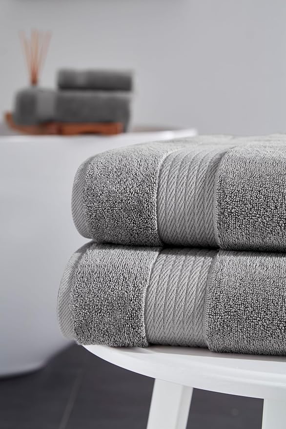 Ozdilek 2-Piece Bath Towels, 30x60 550GSM– 30x60 Inches, 100% Turkish Cotton, Luxury Quick Dry, Extra Large, Fade-Resistant, Eco-Friendly, Spa Towel, Cotton Towel (Light Grey)
