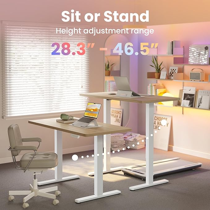 HUANUO Electric Standing Desk,48" x 24" Height Adjustable Desk, 4 Memory Height Settings, Sit to Stand Up Desk for Home Office, with Headphone Hook, Cable Manager, Natural