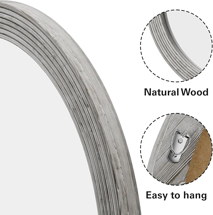 ULIKE Round Rustic Mirror for Bathroom, Farmhouse Mirror with Wood Frame, 24x24 Inch White Vanity Mirrors for Wall Decor of Bedroom or Living Room