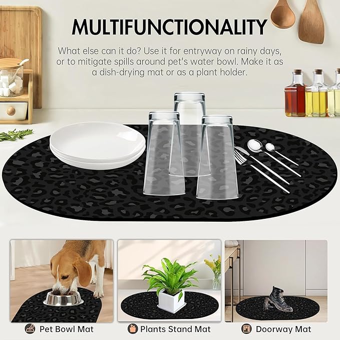 Bathroom Rug Mat Abstract Black Leopard Oval Bath Mat Doormat Absorbent Quick Dry Non Slip Diatom Mud Mat for Shower Tub Sink Laundry Kitchen Doorway 23.6x15.7 Inches