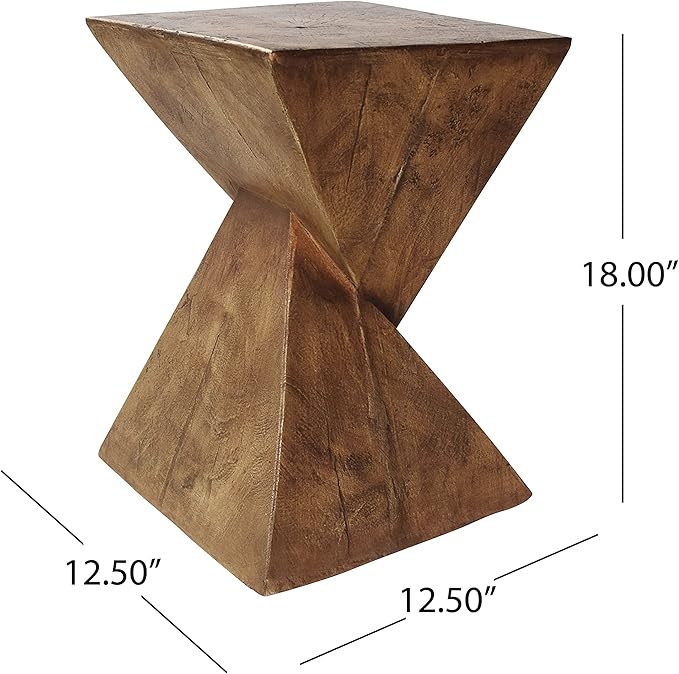 ø12.5'' Square Hourglass Side Table End Table for Living Room, Modern Retro Style, Magnesium Oxide & Light Weight for Indoor & Outdoor, No Assembly, Wood Grain, Natural