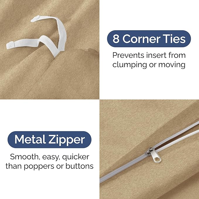 Duvet Cover King Size - Extra Soft King Size Duvet Cover - Lightweight, Breathable, Easy Care & Fade Free w/Zipper Closures & Ties - 104" x 90" Inches - (Heathered Tan) Comforter Not Included