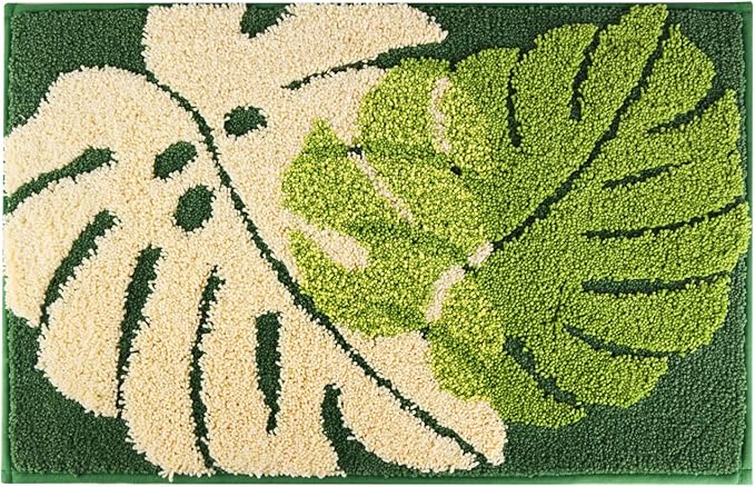 Hi Space Bathroom Rugs 24x16IN Blue Leaves Bath Mat for Bathroom Non Slip Machine Washable Soft Microfiber Absorbent Cute Bath Rug Plush for Tub Shower Sink Fluffy Home Decor Accessories