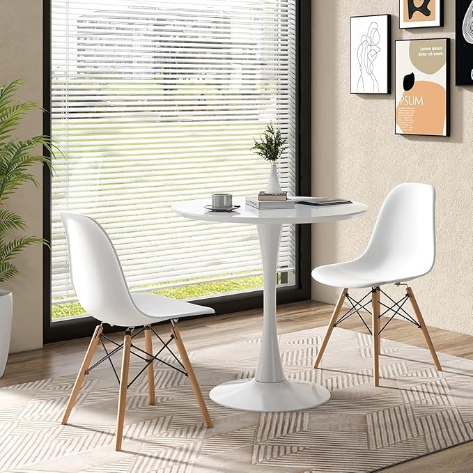 ERGOMASTER 3-Piece Round Dining Table Set for 2, Kitchen Table and Chairs, 32'' Tulip Table & Modern DSW Chair for Home, Small Spaces, Apartments, White