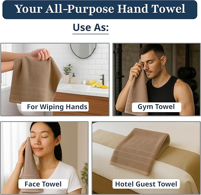 LANE LINEN 6 Pack 100% Cotton Hand Towels (16"x28") - Ring Spun - Quick Dry, Soft & Absorbent Hand Towels Set of 6 - Hotel, Spa, Beauty, Gym, Bathroom - Remains Soft After Multiple Washes - Taupe