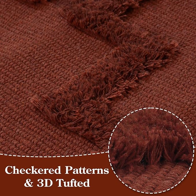 Uphome Boho Runners for Hallways 2' x 8', Washable Farmhouse Entryway Runner Rug, Cotton Tufted Bedroom Runner Rugs, Bohemian Tribal Aesthetic Rug for Kitchen Doorway Bathroom Living Room, Terracotta