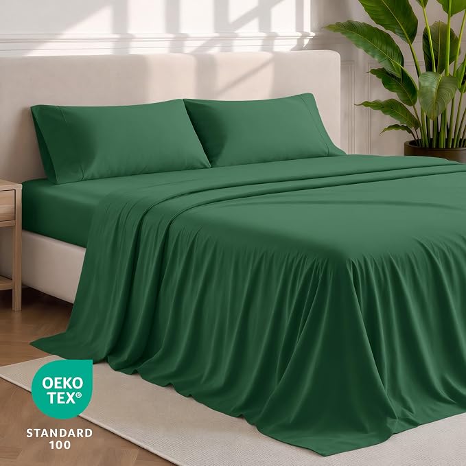 Bare Home King Sheet Set - 1800 Ultra-Soft Microfiber King Bed Sheets - Double Brushed - Deep Pockets - Easy Fit - 4 Piece Set - Bedding Sheets & Pillowcases (King, Forest Green)