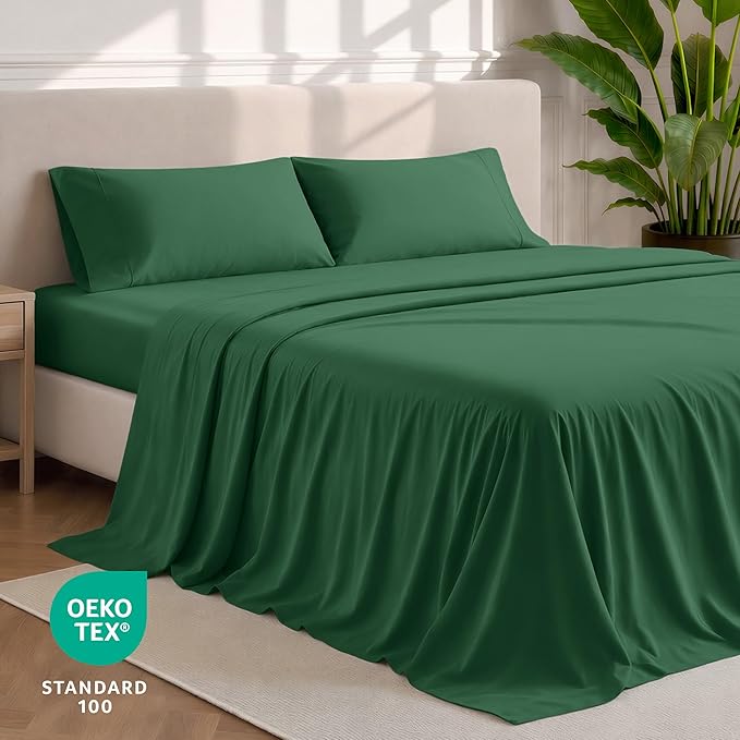 Bare Home Full XL Sheet Set - 1800 Ultra-Soft Microfiber Full Extra Long Bed Sheets - Double Brushed - Deep Pockets - Easy Fit - 4 Piece Set - Bedding Sheets & Pillowcases (Full XL, Forest Green)