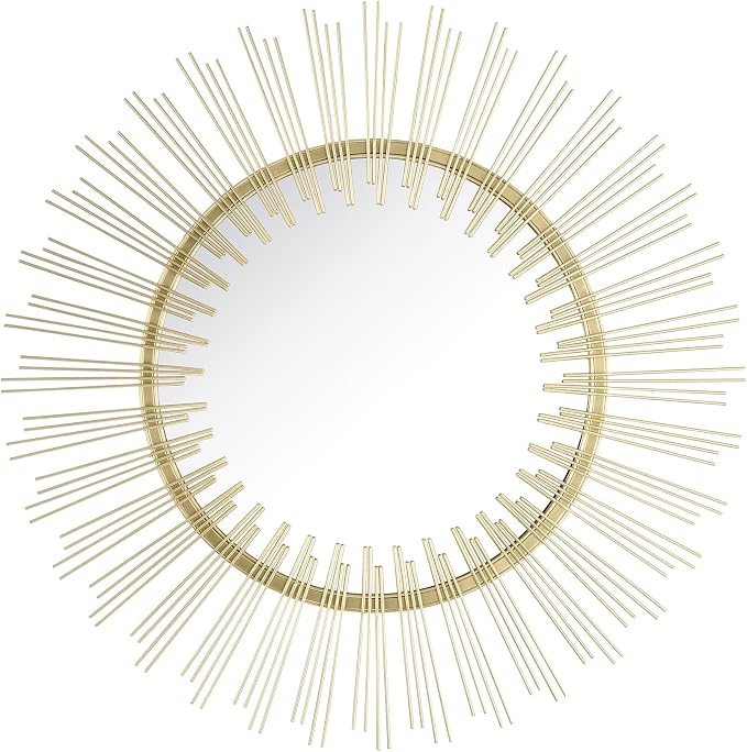 Edvivi Round 31" Antique Gold Sunburst Hanging Wall Mirror with Metal Frame, Decorative Mirror for the Living Room, Bedroom, Bathroom, Hallway, and Entryway