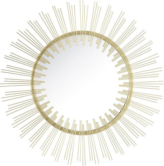 Edvivi Round 31" Antique Gold Sunburst Hanging Wall Mirror with Metal Frame, Decorative Mirror for the Living Room, Bedroom, Bathroom, Hallway, and Entryway