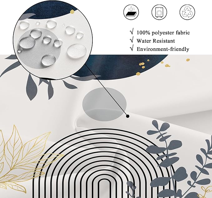Riyidecor Navy Blue Small Stall Narrow Boho Modern Shower Curtain for Bathroom Decor 48Wx72H Mid Century Bohemian Palm Leaves Minimalist Art Printed Fabric Polyester Waterproof 8 Pack Plastic Hooks