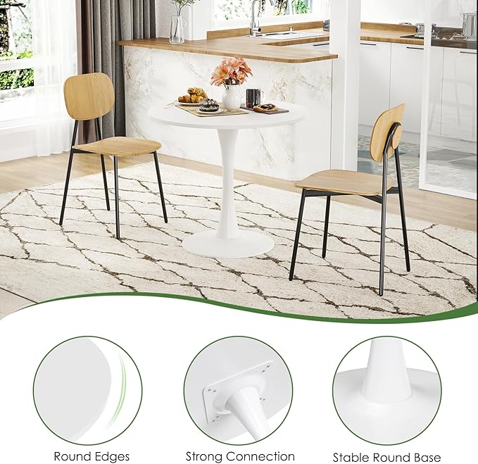 Soohow 31.5" Small Round Dining Table Seats Up to 2-4 People,Wood Tabletop Tulip Dining Table with Metal Pedestal Base