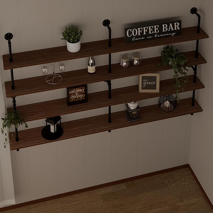 HDDFER Floating Book Shelves for Wall 4 Tier 70 inch Bookshelf Industrial Pipe Shelving Shelves Bookcase Industrial Bookshelves Pipe Shelf Wood Wall Shelf for Living Room