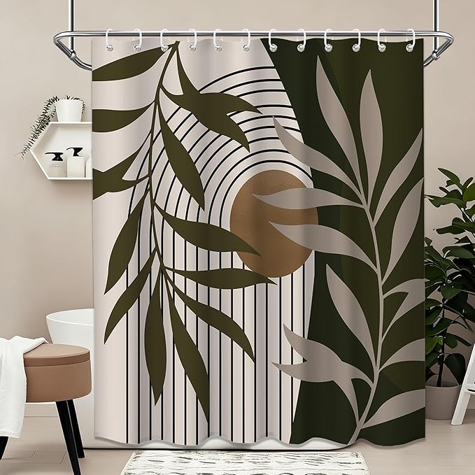 Taupe Shower Curtain Tan and Brown Boho Mid Century Modern Shower Curtains for Bathroom Decor Sets, Waterproof Fabric with Hooks, 70" W x 72" L