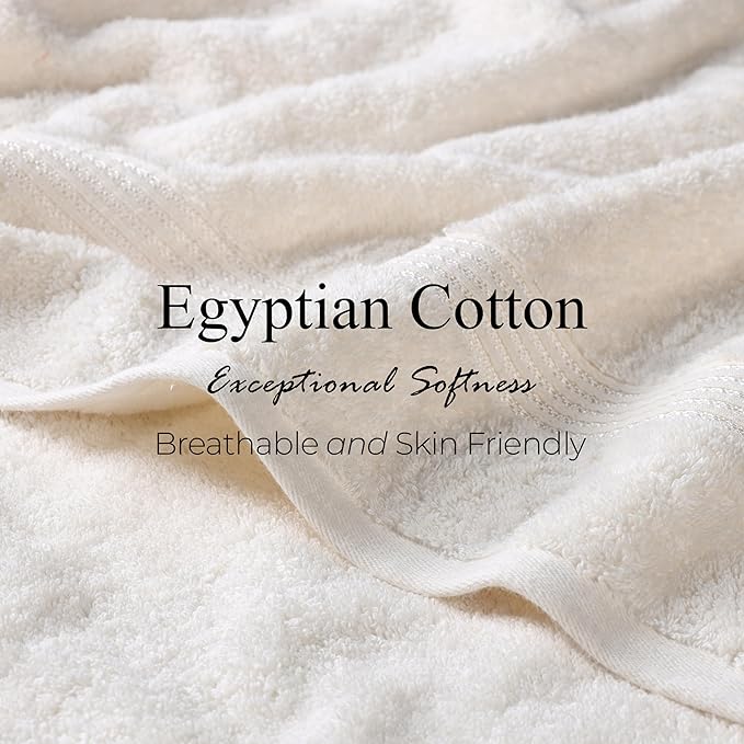Superior Heritage Egyptian Cotton Bath Towel Set, Large Body Towels for Home Bathroom, Master, Guest Bath Decor, Plush, Absorbent Basics, Spa, Hotel, Resort, Luxury Essentials, Set of 4, Ivory