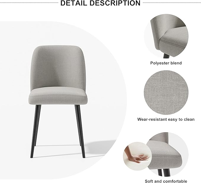 Casaphoria Dining Chairs Set of 2, Modern Fabric Kitchen Chairs with Grey Metal Legs, Comfortable Dining Room Side Chairs for Home, Living Room,Restaurant