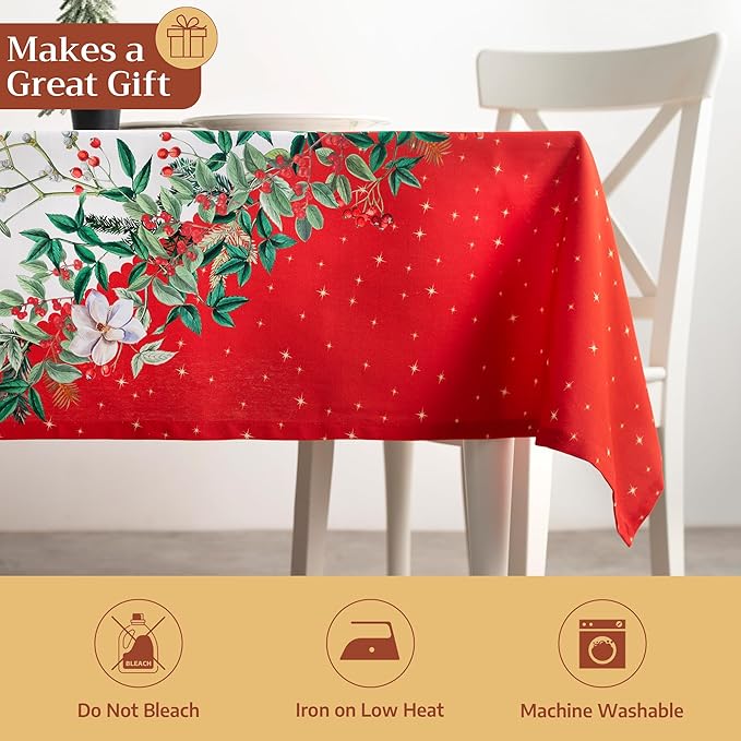 Maison d' Hermine Table Cloth Square Table 100% Cotton 60 x 60 Inches Fall Tablecloth Reusable Everyday Use for Thanksgiving Christmas Decorations Dining Farmhouse Party (Noel)
