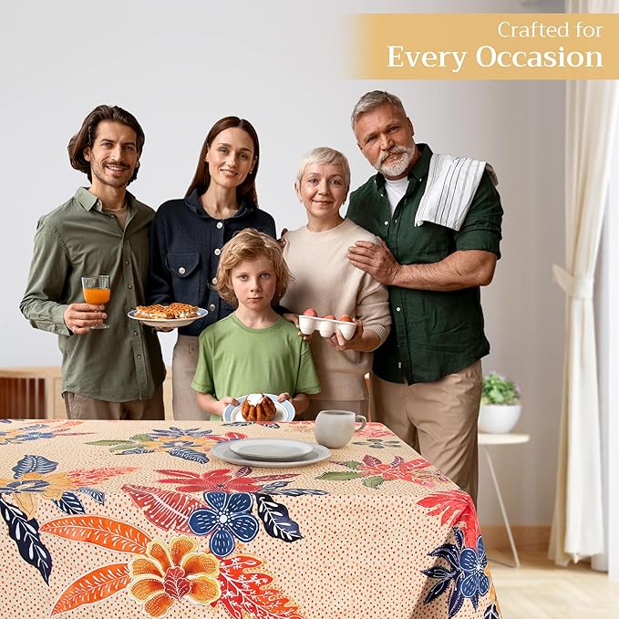 Maison d' Hermine Table Cloth Rectangle Table 100% Cotton 54 x 72 Inches Fall Tablecloth Reusable Everyday Use for Thanksgiving Christmas Decorations Dining Farmhouse Party (Kalahari)