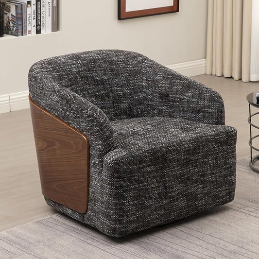 Swivel Accent Chair Linen Swivel Barrel Chair Comfortable Mid Century Modern Chair Upholstered Metal Base Armchair for Living Room Bedroom Office Large Vintage Gray