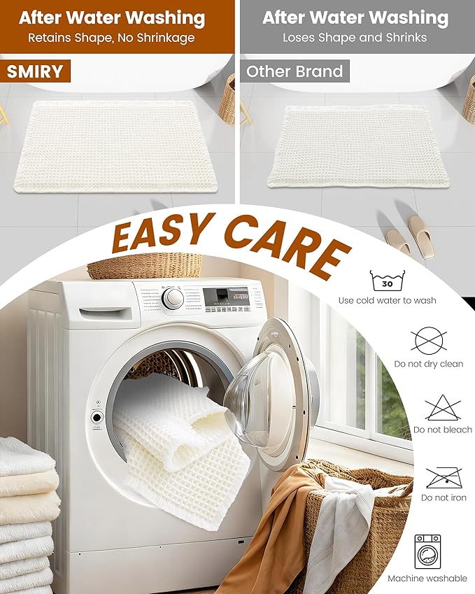 Smiry Waffle Bath Mat 36x24, Extra Soft Absorbent Bathroom Rugs, Non Slip Machine Washable Quick Dry Bath Rugs for Bathroom Floor, Tub, Shower, Home Decor Accessories, Cream