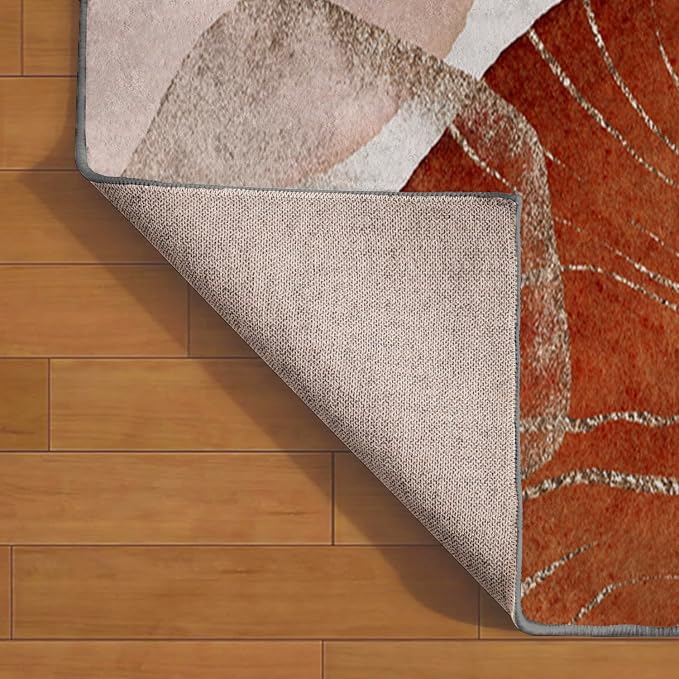 Ansouyi Orange Blue and Gold Non-Slip 5x7 ft Area Rugs, Washable Rug Carpet for Living Room, Terracotta Abstract Modern Art Home Decor Rugs for Game Room Classroom Bedroom Dining Kindergarten Room