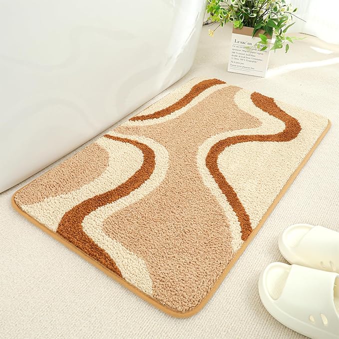 Striped Wavy Bath Mat - Super Absorbent, Soft and Thick, Rubber Backing Non-Slip, Machine Washable Shower Rug, Bath Mat, Bathroom Home Decor Accessories, 16"x24" (40x60cm)