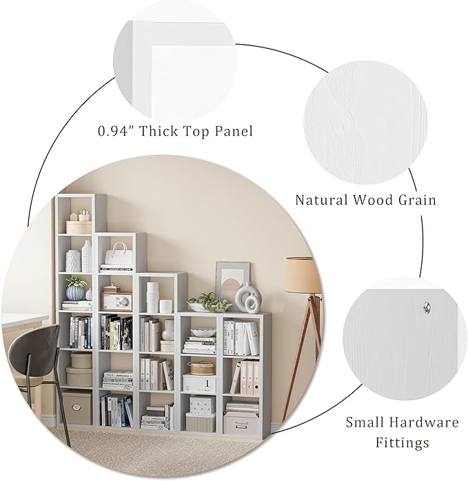 VDNEND Cube Storage Organizer Bookcase, Decorative 11 inch Open Back Cubical Shelf with Thickened Border, Display Bookshelf for Living Room, Home Office, Sturdy Room (White, 8 Cube)