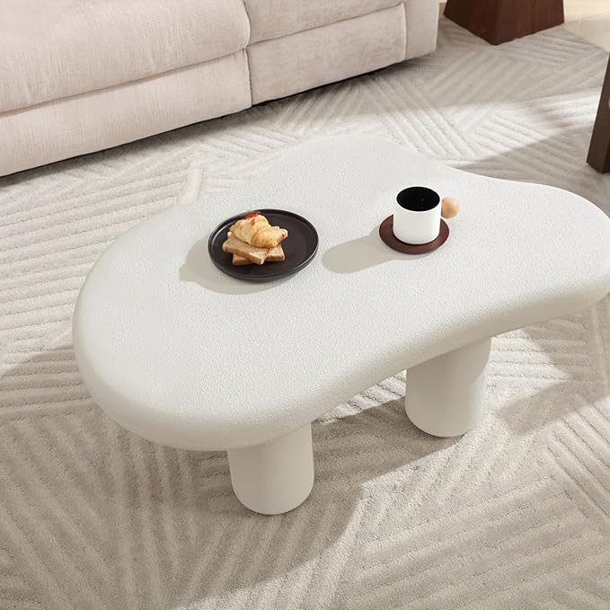 Modern Stone Cloud Coffee Table - Accent Organic-Shaped Tabletop with Textured Finish, Cloud Sofa Center Table for Living Room/Bedroom/Office (Off White)