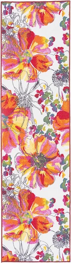 Rugshop Multi Bright Flowers Non Slip Non-Shedding Runner Rug for Hallway, Kitchen and Entryway, 2' x 10'