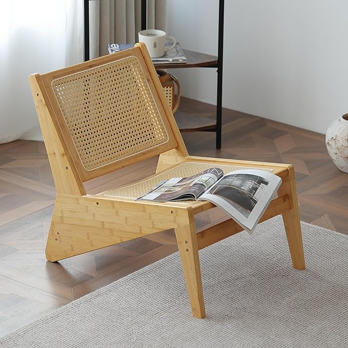 Mid Century Modern Accent Chair for Living Room, Low Armless Lounge Chair with Solid Wood Frame, Comfy Armchair for Bedroom and Balcony, Wood