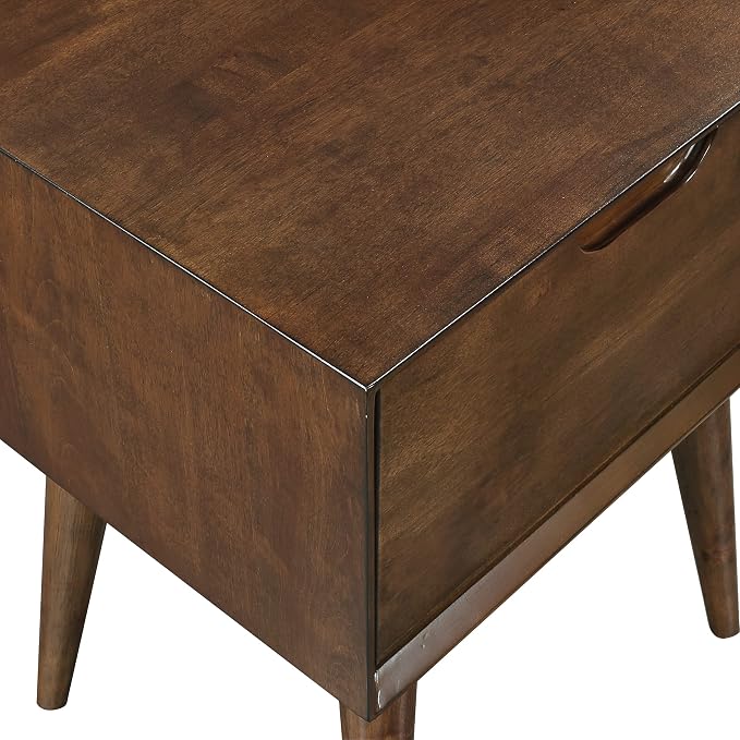 OSP Home Furnishings Copenhagen Mid-Century Modern Accent Table, Large Storage Drawer, Tapered Legs, Walnut Finish
