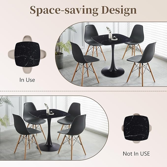 Square Dining Table,31.5" Tulip Table with Metal Pedestal,15-Minute Quick Assembly,Mid Century Modern Leisure Table for Kitchen Small Places Cafe (Faux Marble Black Gold)