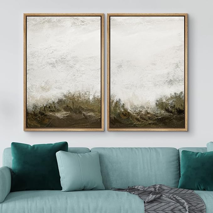 IDEA4WALL Framed Canvas Print Wall Art Set Grunge White Brown Color Field Landscape Abstract Shapes Illustrations Minimalism Decorative for Living Room, Bedroom, Office - 16"x24"x2 Natural