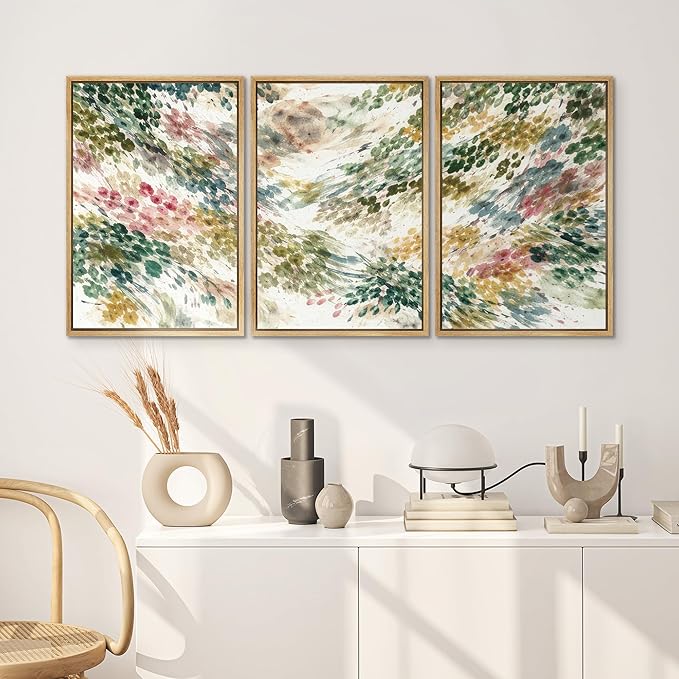 SIGNWIN Framed Canvas Print Wall Art Set Colorful Botanical Watercolor Brush Abstract Illustrations Modern Art Decorative Boho Relax/Zen Nordic for Living Room, Bedroom, Office - 24"x36"x3 Natural