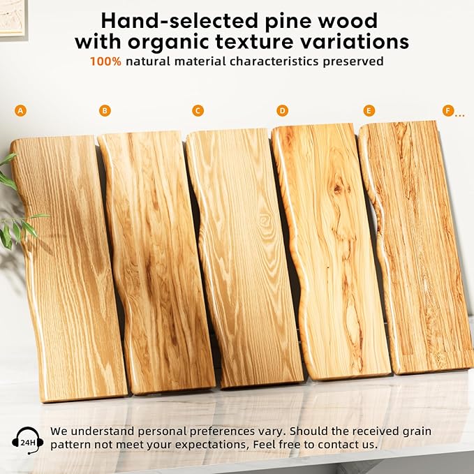 Floating Shelves for Wall 24 Inch Wooden Floating Shelves Live Edge Shelf with Unique Natural Grain Wall Mounted Rustic Pine Wood Shelf for Living Room Bedroom Kitchen Bathroom (Natural)