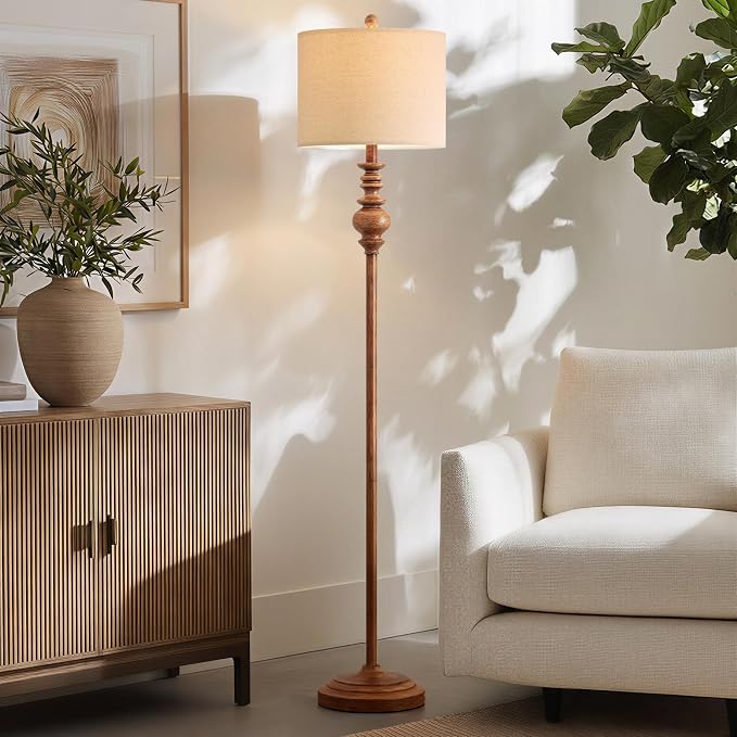 BOBOMOMO 64.25" Farmhouse Floor Lamp with Remote, Dimmable Floor Lamp with Adjustable Color Temperatures, Tall Rustic Standing Lamp for Living Room Corner, Bedroom & Nursery, 9W Bulb Included,Brown