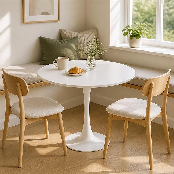Modern 31.5" Round Tulip Dining Table White Pedestal Table for 2–4 Small Kitchen Table Apartment Breakfast Nook Mid Century Style Compact Dining Room(No Chairs)