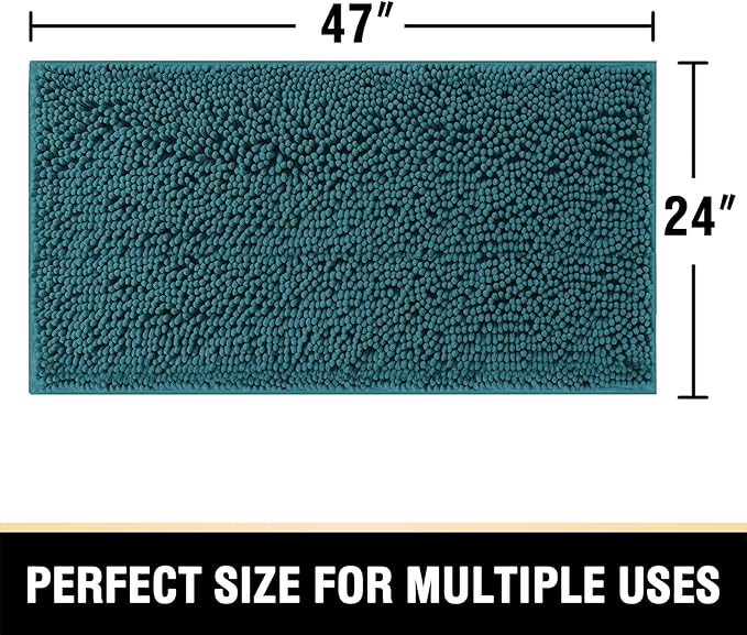H.VERSAILTEX Bath Mat Non Slip Luxury Chenille Bathroom Runner Rug 24x47 Extra Soft Absorbent Shaggy Washable Dry Fast Area Carpet Mat, Tub - Dark Teal