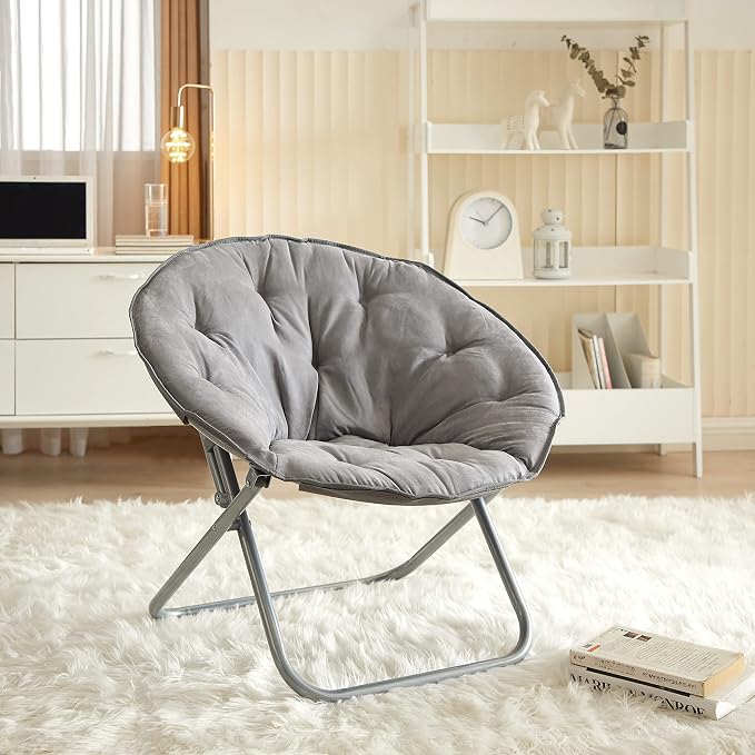 Urban Lifestyle Oversized Urban Comfort Microsuede Saucer Chair Adult Lounge Seating Soft Plush Accent Furniture Living Room Relaxation Lightweight Portable Grey