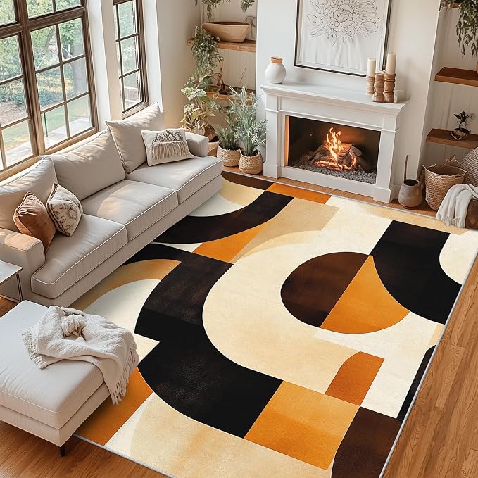 Mid Century Modern Rugs for Bedroom Decor, 4x5 ft, Abstract Geo Area Rugs for Living Room, Soft Non Slip Washable MCM Geometric Carpet Home Decorations Dt-Ghf-28
