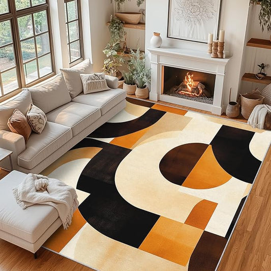 Mid Century Modern Rugs for Bedroom Decor, 4x5 ft, Abstract Geo Area Rugs for Living Room, Soft Non Slip Washable MCM Geometric Carpet Home Decorations Dt-Ghf-28