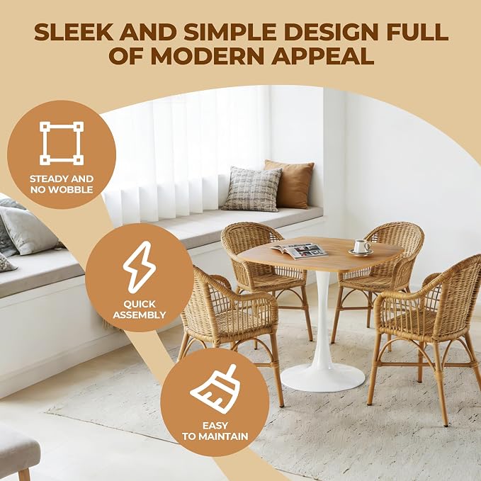 31.5 Inch White and Oak Square Dining Table for 2-4 Person,Mid-Century Oak Tulip Table Kitchen Dining Table with MDF Tabletop and Pedestal Base for Home Kitchen